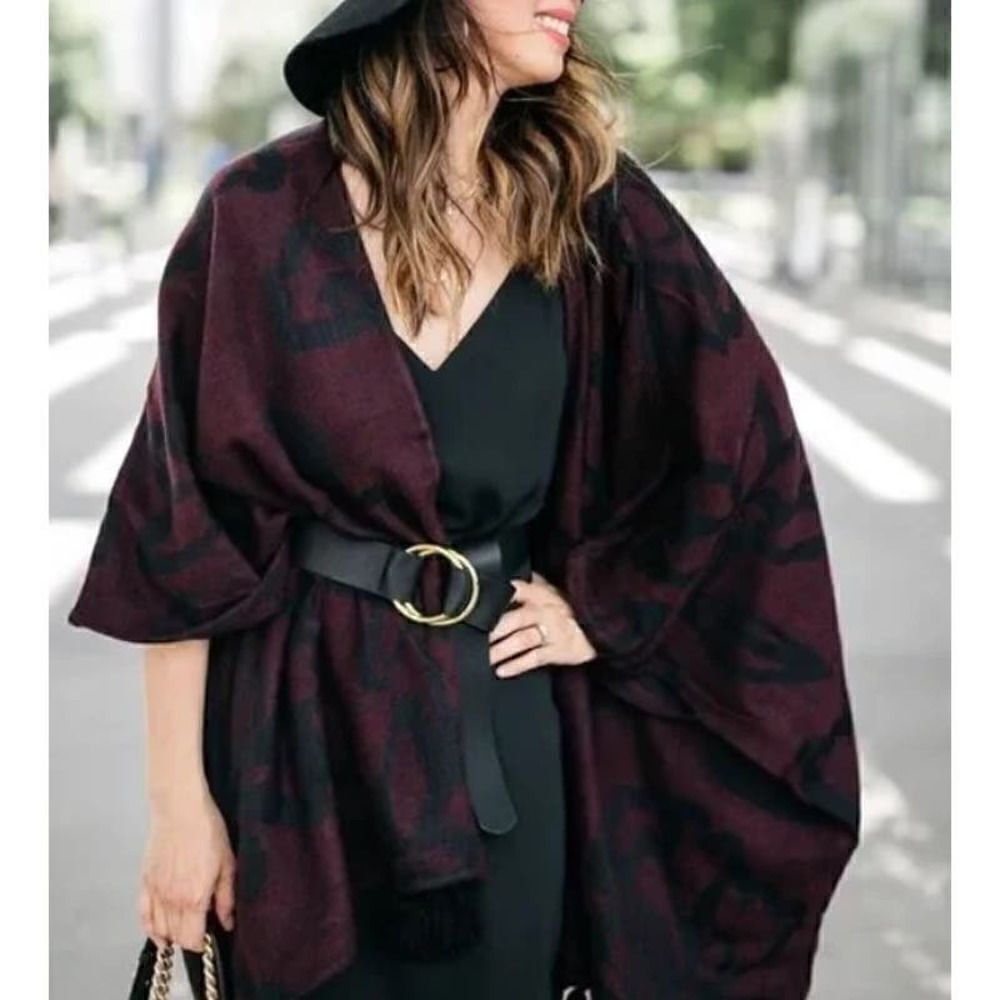 Cleobella Sevigny Burgundy Capelet Knit Sweater Poncho Tassels OS